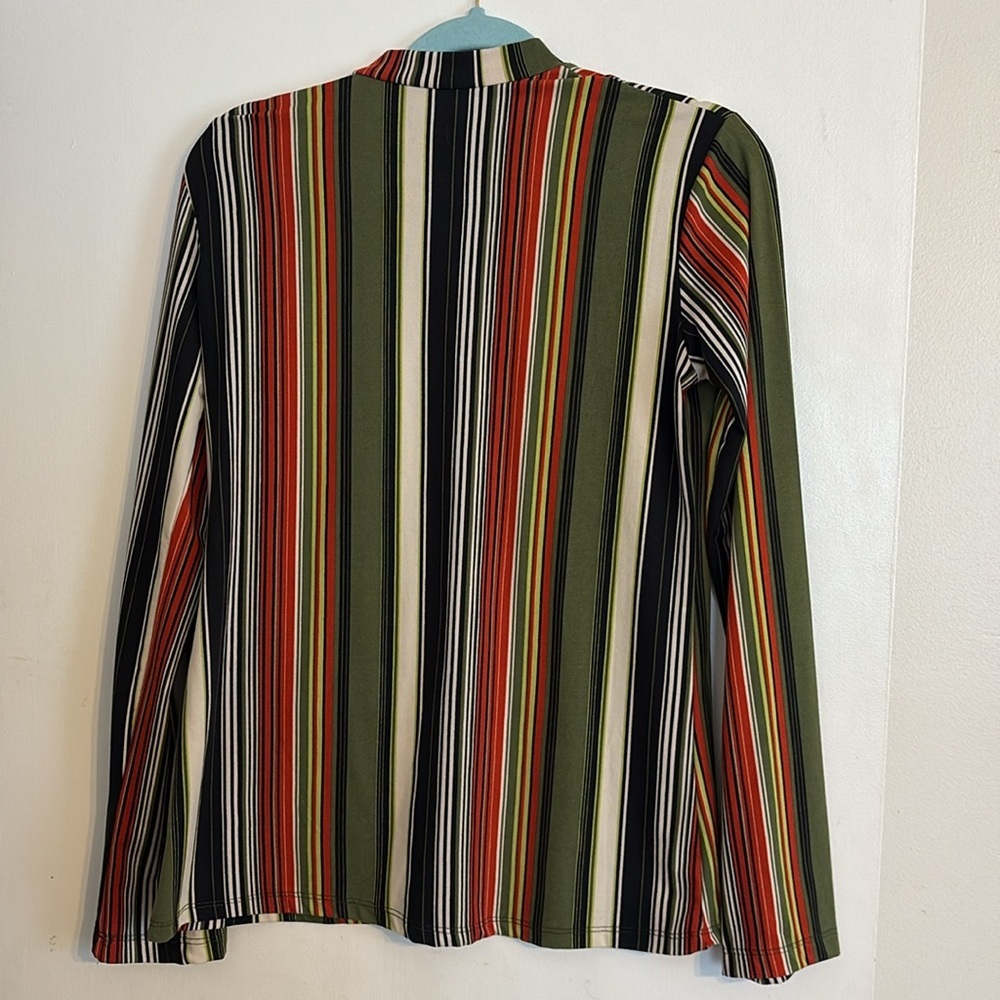 Love Nation Olive Multi-Stripe Mock Neck Long Sleeve Top. Size L - Picture 3 of 5